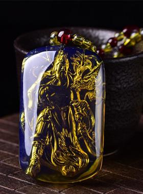 本命年蜜蜡琥珀项链蓝珀关公毛衣链吊坠男女款礼物