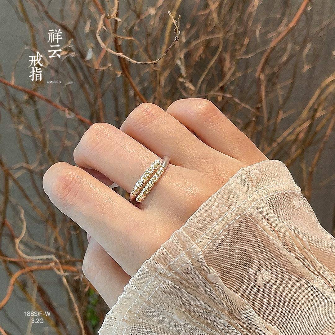 本命年足银999.9复古紧箍咒箍棒开口银戒指男女款新中式指环礼物