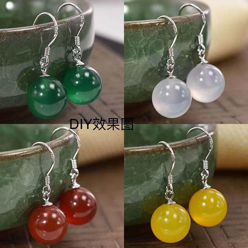 本命年玛瑙耳环银耳饰复古玛瑙多色圆珠耳坠耳钉福利礼物