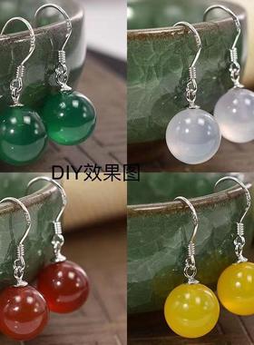 本命年玛瑙耳环银耳饰复古玛瑙多色圆珠耳坠耳钉福利礼物