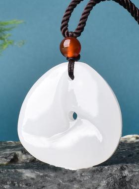 本命年阿富汗玉白色时来运转挂件白色玉石挂件民族风饰品礼物