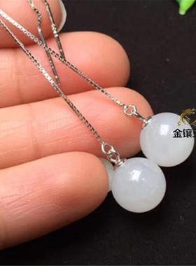 本命年925银镶嵌和田玉白玉圆珠子耳线镶玉珠耳环色色耳饰礼物