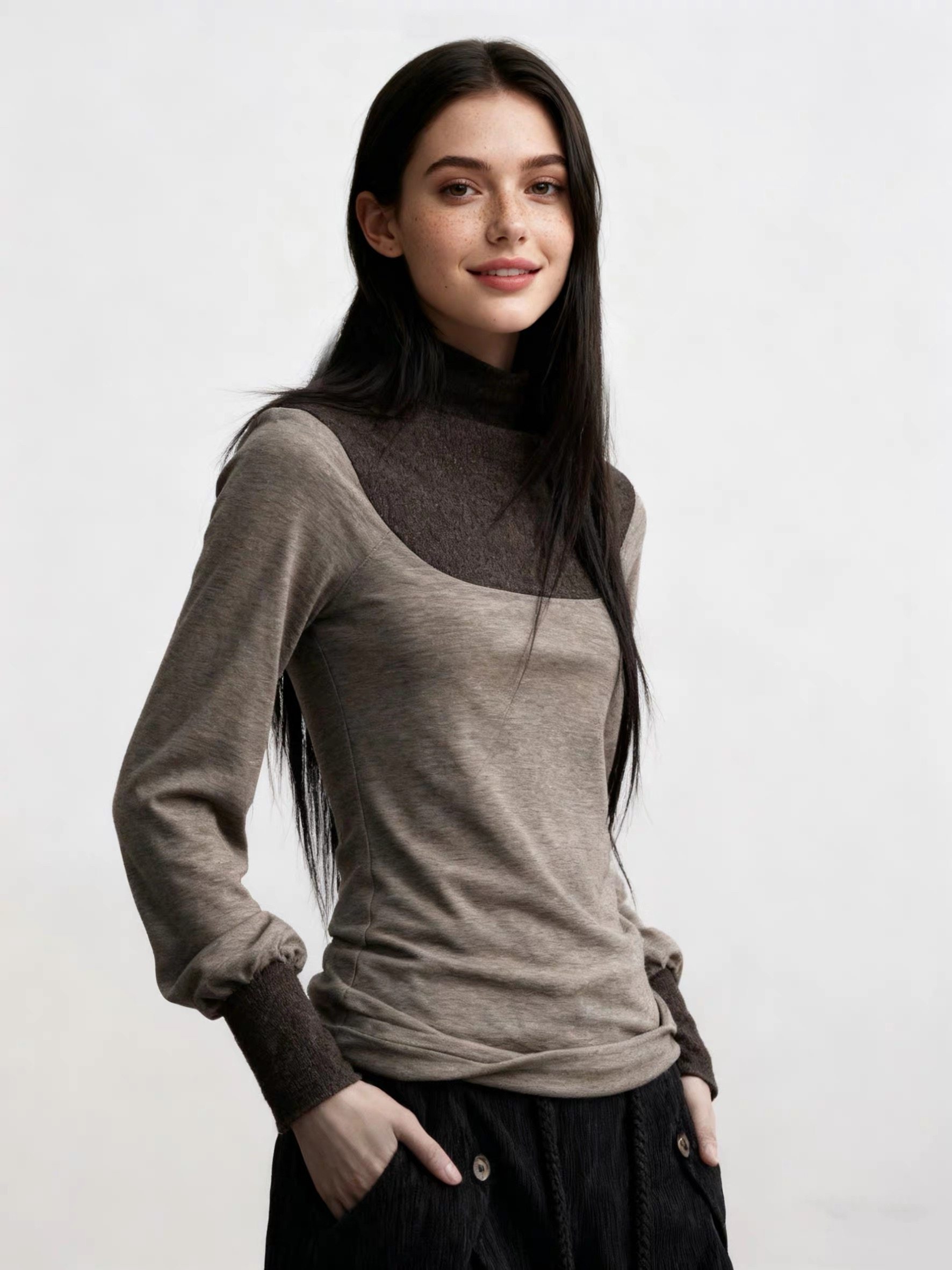 【现货】·秋冬变化领口拼色仿羊毛混纺长袖内搭打底T恤上衣,女装/女士精品,毛针织衫,淘宝优惠券,粉丝福利购,淘宝优惠卷