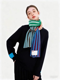 「现货」2025AW秋冬围巾彩色拼接条纹柔软保暖羊毛针织围脖女