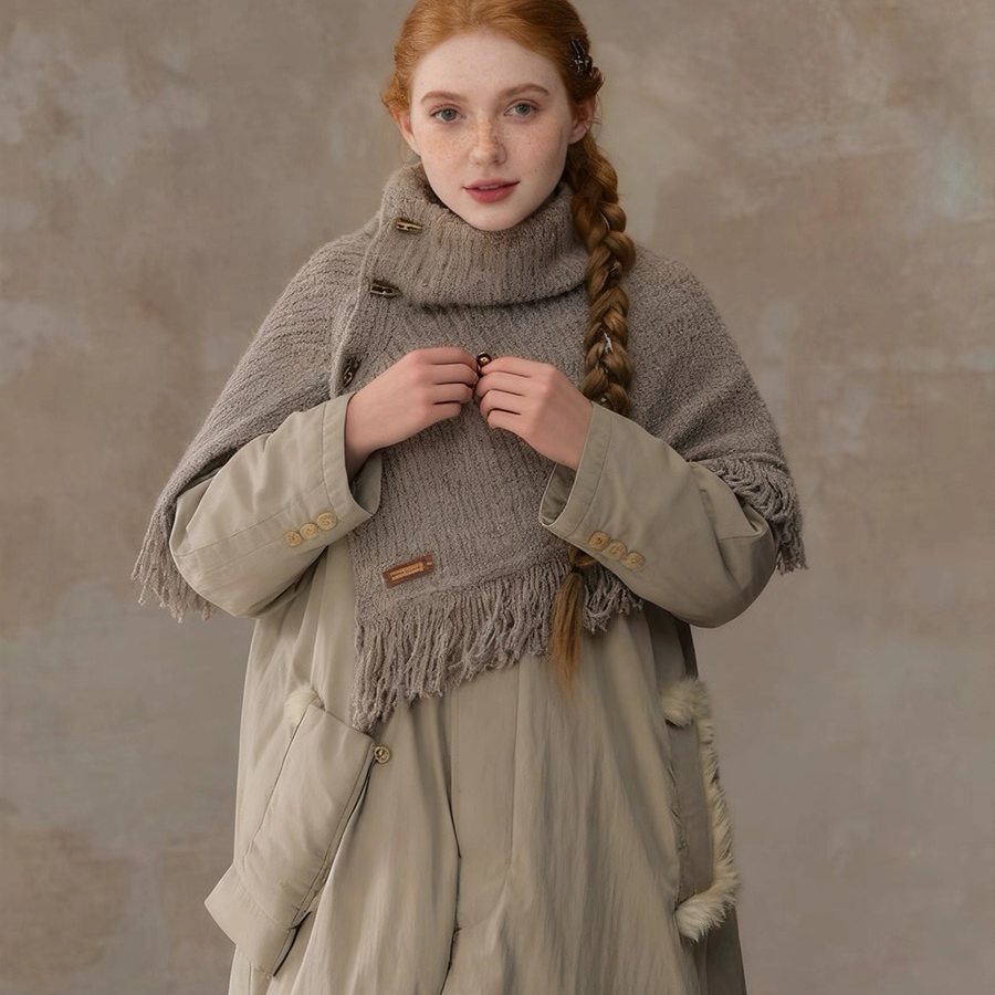 2025年秋冬复古慵懒新款流苏毛线披肩女针织外搭斗篷外套保暖披风