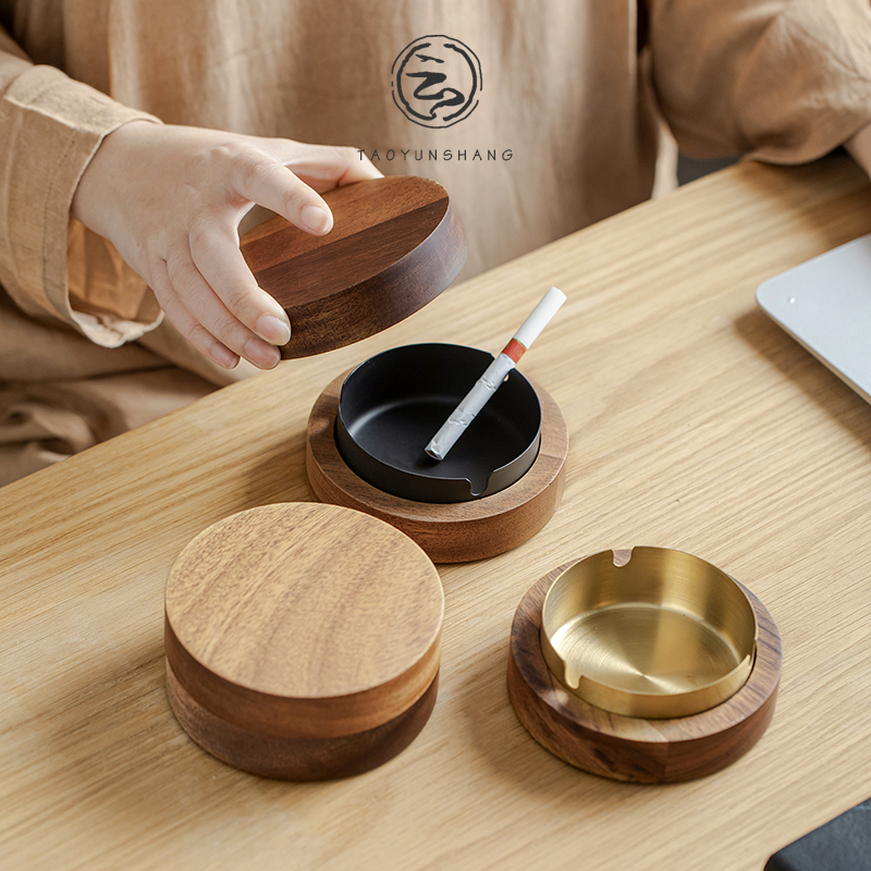 陶云尚家用烟灰缸带盖防飞灰