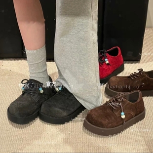 百搭2025新款 女4cm厚底增高时尚 牛津游牧风大头米奇勃肯鞋 黑曜石