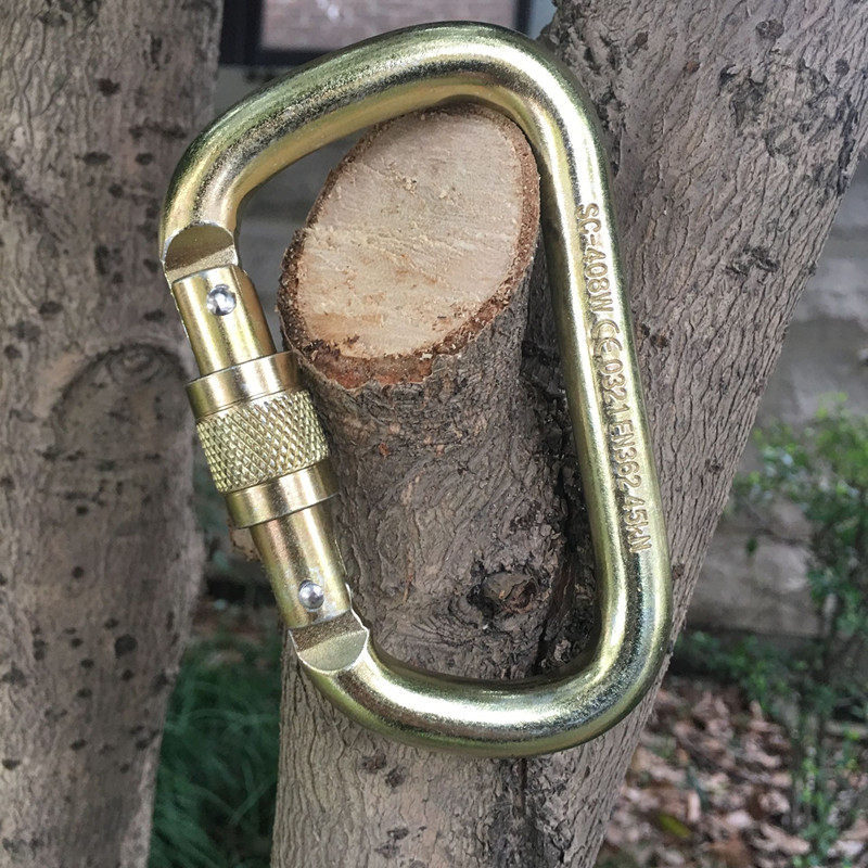 户外登山扣承重扣d形钢锁扣高碳钢钢索扣螺纹主锁45kn 安全锁金色