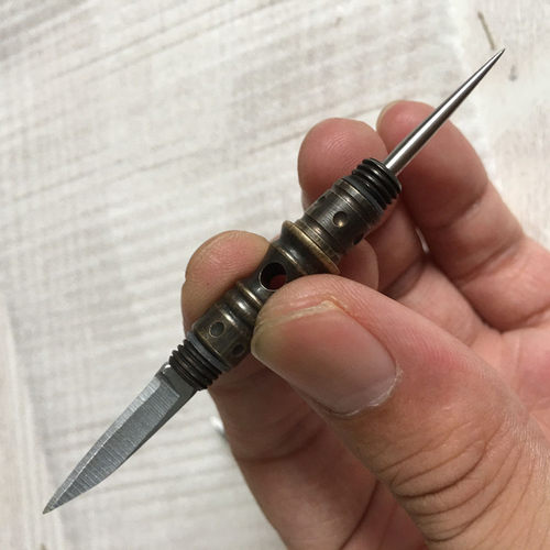 多功能组合EDC钥匙挂件黄铜迷你小刀牙签套装隐形防身刀随身便携