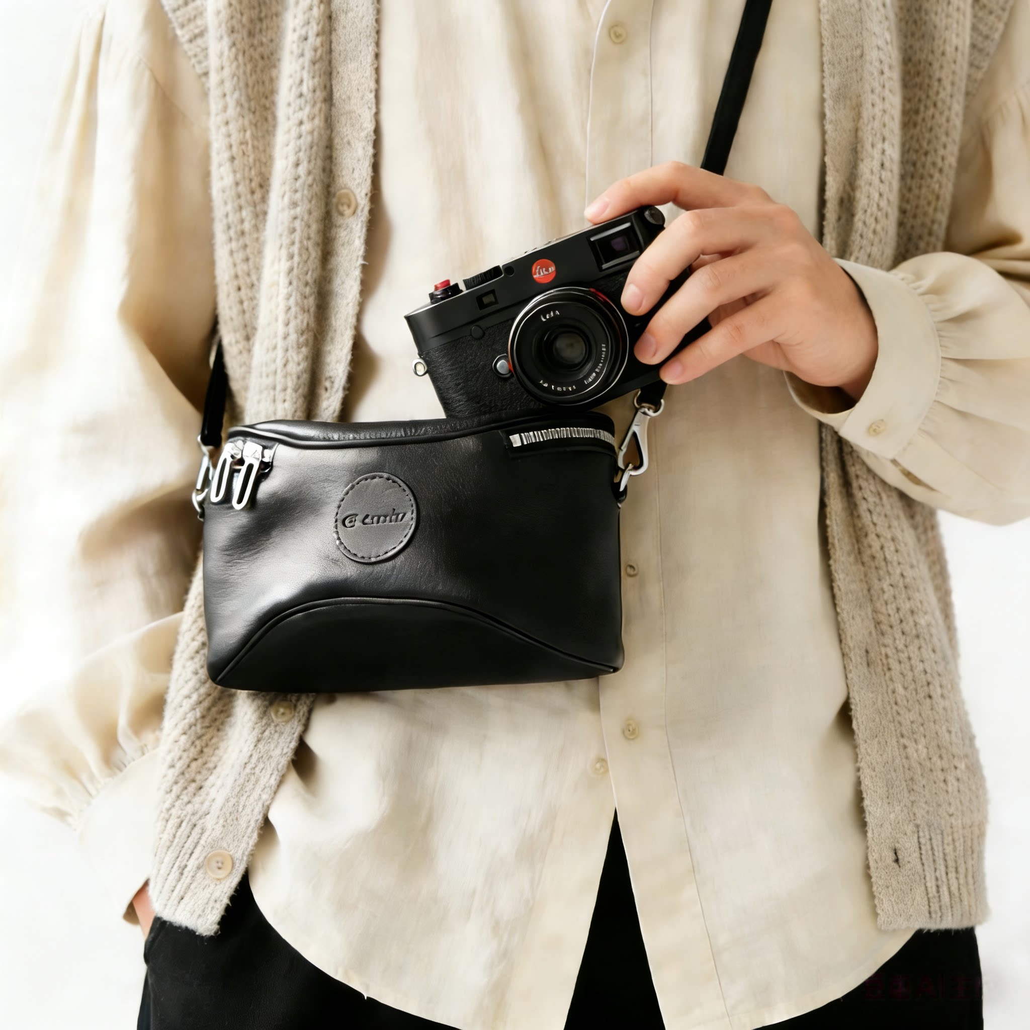 camin 徕卡富士真皮相机包微单数码摄影包手包牛皮保护套