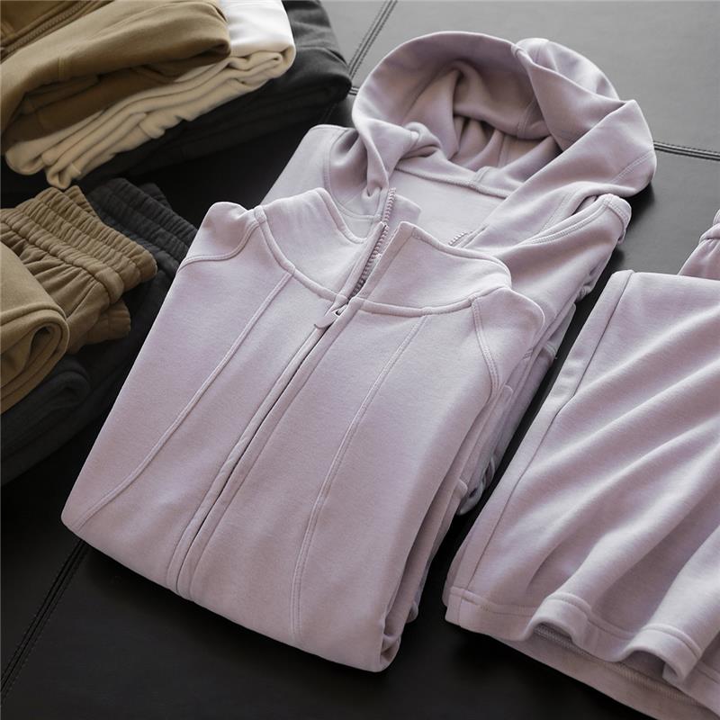 舒服炸了~含羊毛桑蚕丝软糯连帽/立领拉链外套+直筒长裤套装女秋