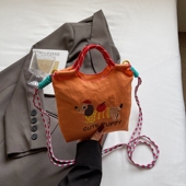 日系可爱刺绣腊肠狗水桶包包女2025新款 手机包百搭通勤单肩斜挎包