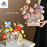 米兰教师节花飞蝶舞手提花盒鲜花包装盒花艺插花礼物折叠牛皮纸盒