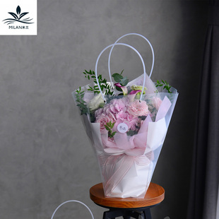 鲜花花束手提袋透明梯形方形塑料手提袋礼盒花束礼品包装袋花束袋