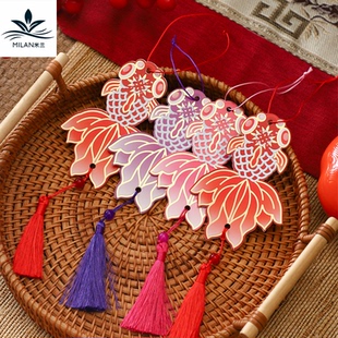 新年烫金祝福卡片新中式锦鲤福禄流苏吊卡 盆栽绿植装饰吊牌挂件