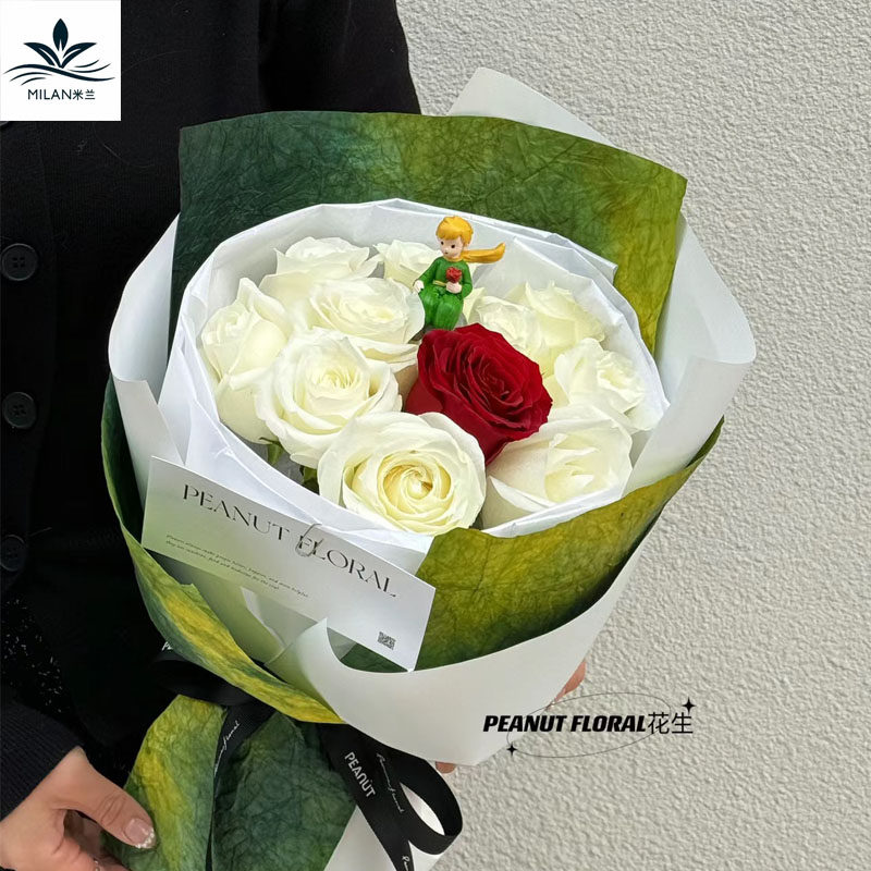 小王子玫瑰花束鲜花包装纸双色水墨石纹纸手工DIY牛皮包花纸礼物