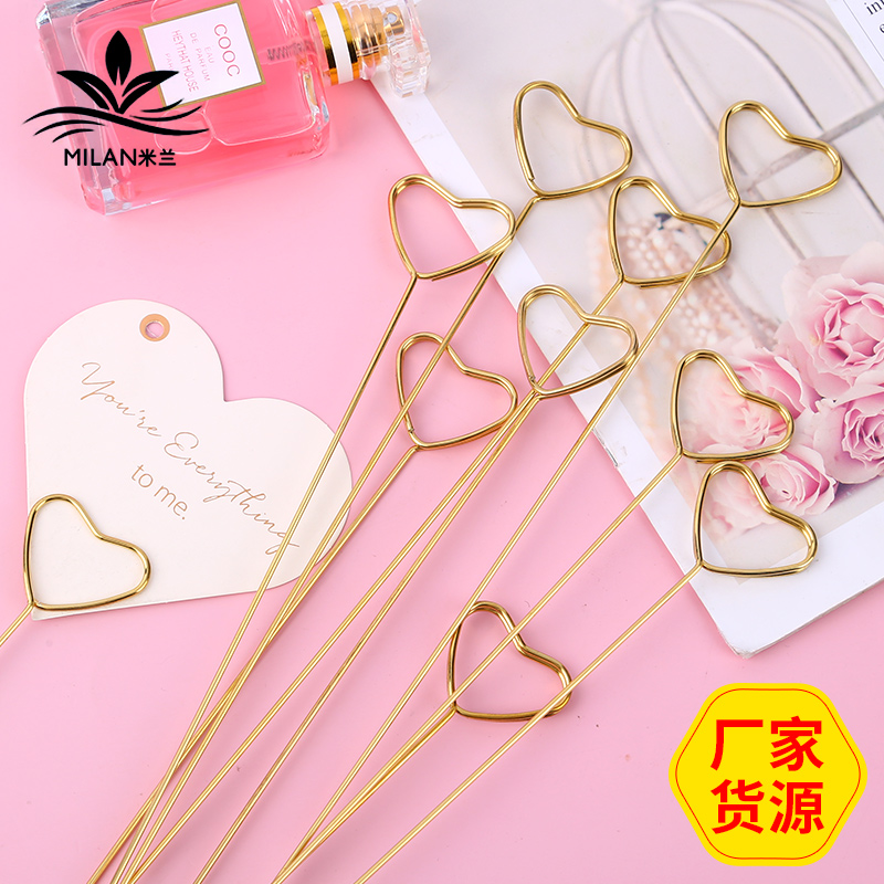 ins花束贺卡镀金金属花插卡片插签杆花艺包装材料明信片卡片夹子
