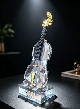 轻奢优雅高颜值水晶提琴摆件客厅玄关电视柜装饰品送女友生日礼物