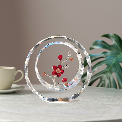 意梵花好月圆梅花水晶摆件