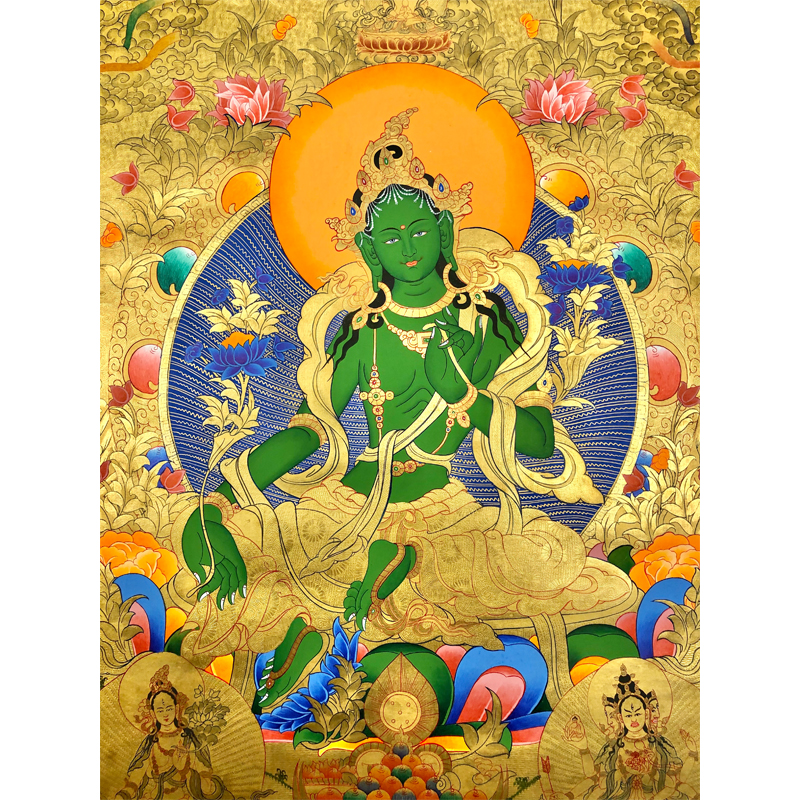 金箔纯手工绿度母唐卡