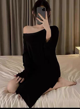 200斤大码睡裙春秋季长袖连衣裙睡衣开叉中长款宽松家居服可外穿