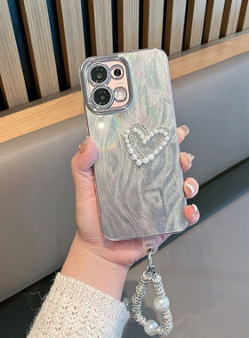 适用于oppoa6手机壳0pp0a6新款女pls120自带镜头膜5g全包OPPOA6高级感羽纱立体爱心简约时尚防摔手链保护套