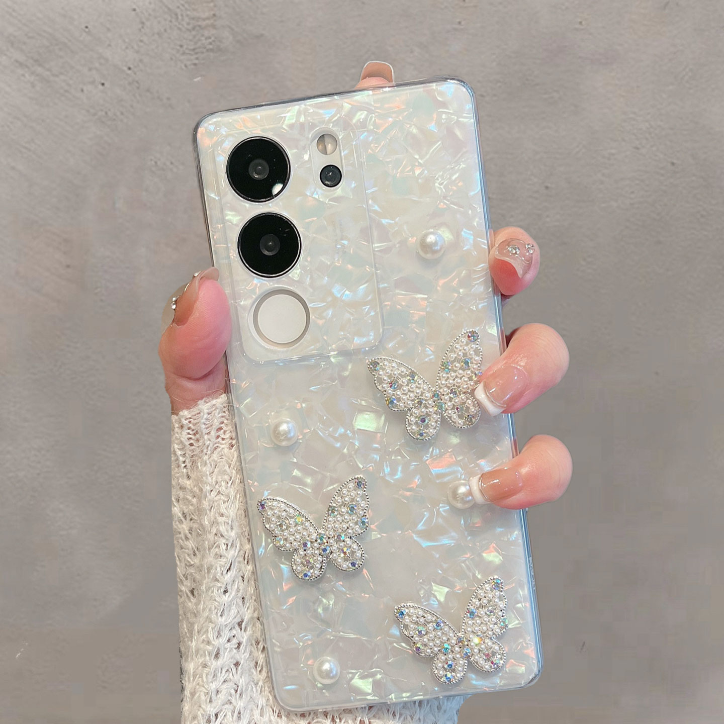 适用于vivos17手机壳viv0s17pro半透明s17t新款女V2283A小清新vovis立体蝴蝶步步高维沃高级感防摔手链保护套