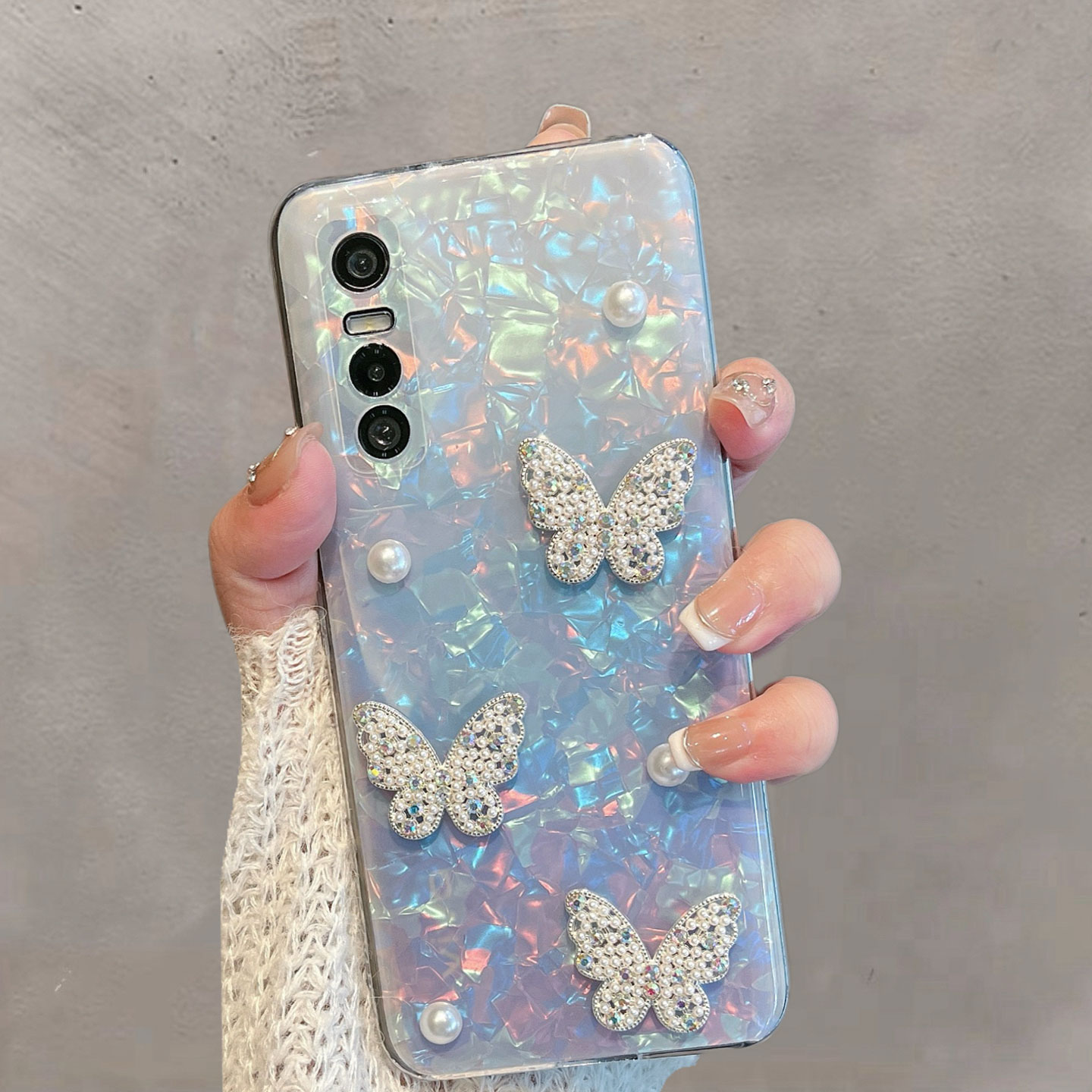适用于vivos7e手机壳y73s半透明s7e活力版新款女v2031ea/a小清新镶钻蝴蝶高级感防摔手链保护套维沃