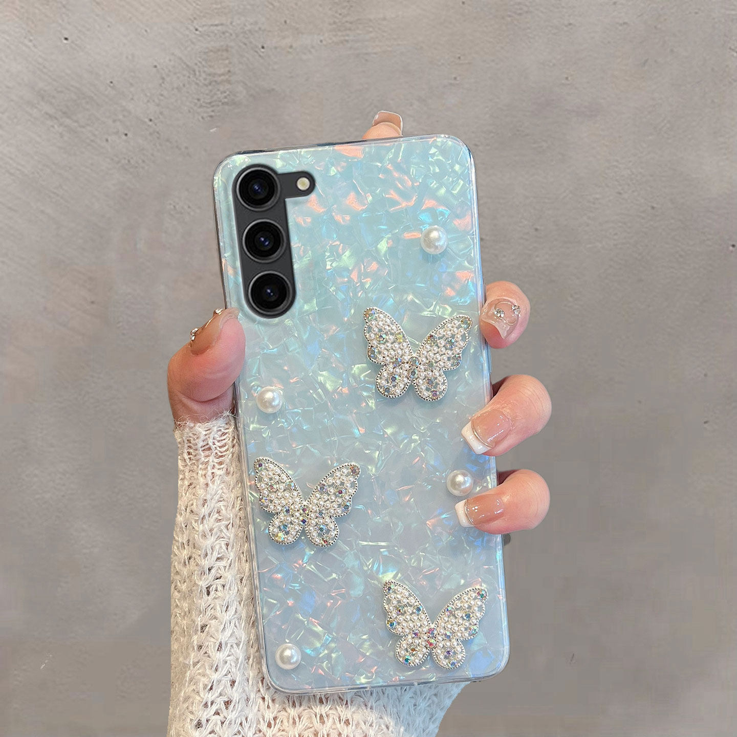 适用于s24手机壳samsungs23半透明galaxys24+新款女s23+小清新ultra蝴蝶3星24s十加plus高级感防摔手链保护套