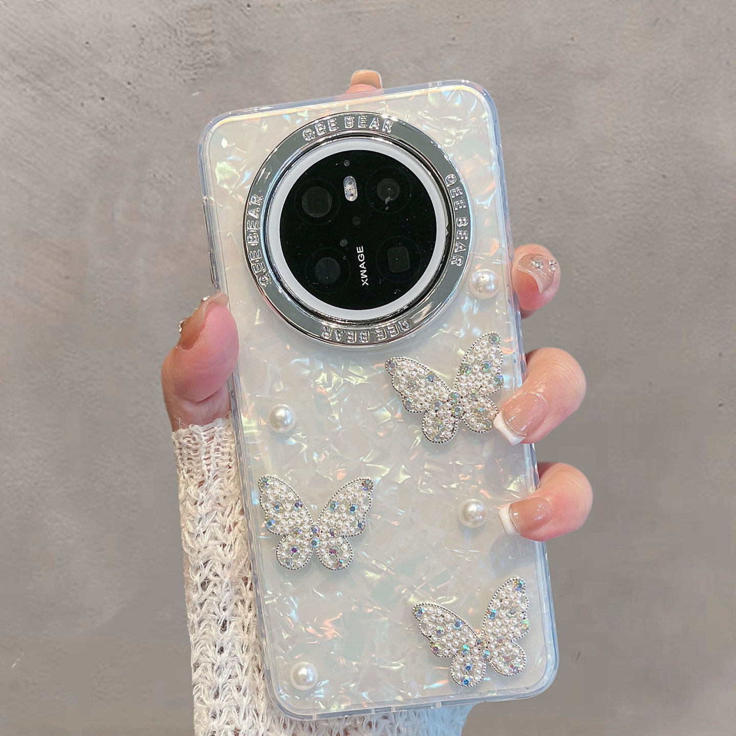 适用于华为mate70手机壳m70pro半透明mt70por+优享版新款女meta七零小清新立体珍珠蝴蝶高级感防摔手链保护套