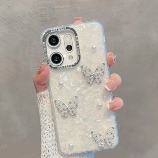 适用于opporeno14手机壳opporeon14pro半透明pla110新款女pkz110小清新oppor14立体蝴蝶高级感防摔手链保护套