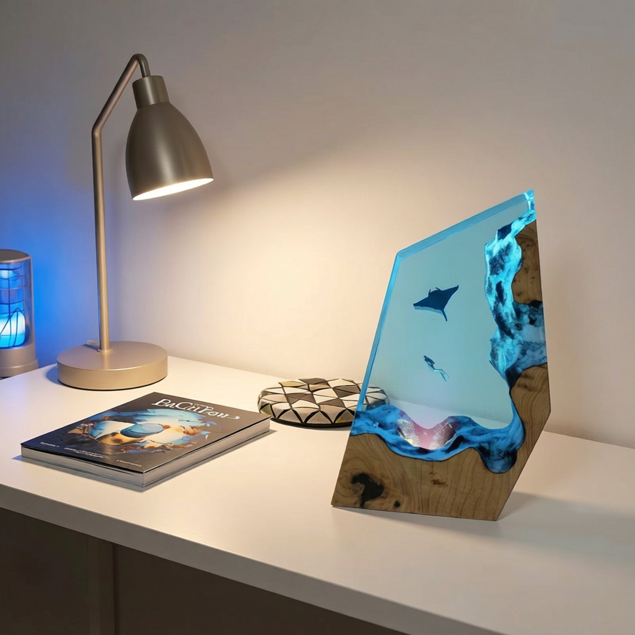 潜水员摆件溶洞鲸鱼桌面海洋树脂灯艺术工艺品实木生日礼物饰品,家居饰品,桌面摆件,淘宝优惠券,粉丝福利购,淘宝优惠卷