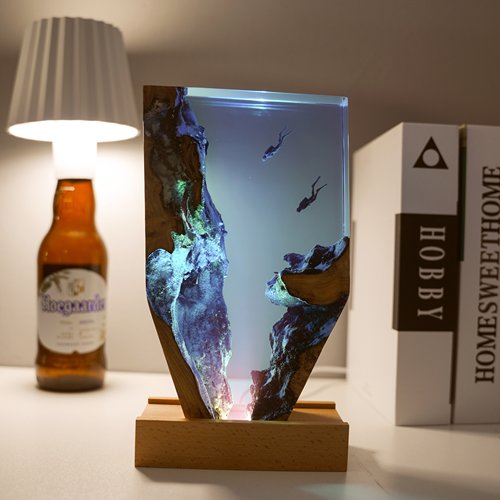 创意海底动物潜水员海洋木灯摆件