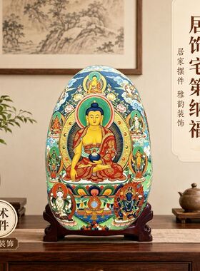 天然长江随行石彩绘佛像油画款观音天然奇石石头画石头画定制