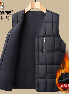 啄木鸟爷爷夹棉马甲秋冬季加绒加厚中老年人冬季爸爸保暖坎肩背心