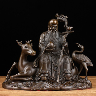 铜寿星公摆件福禄寿南极仙翁寿仙鹿鹤同春祝寿贺礼家居装饰品摆件