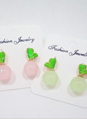 E438绿色叶子糖果色果冻色小清新耳钉耳环耳饰品义乌小商品