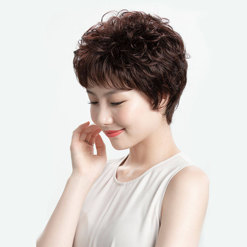短发送妈妈款女假发套中老年女士全头套式假发自然短烫发型短卷发