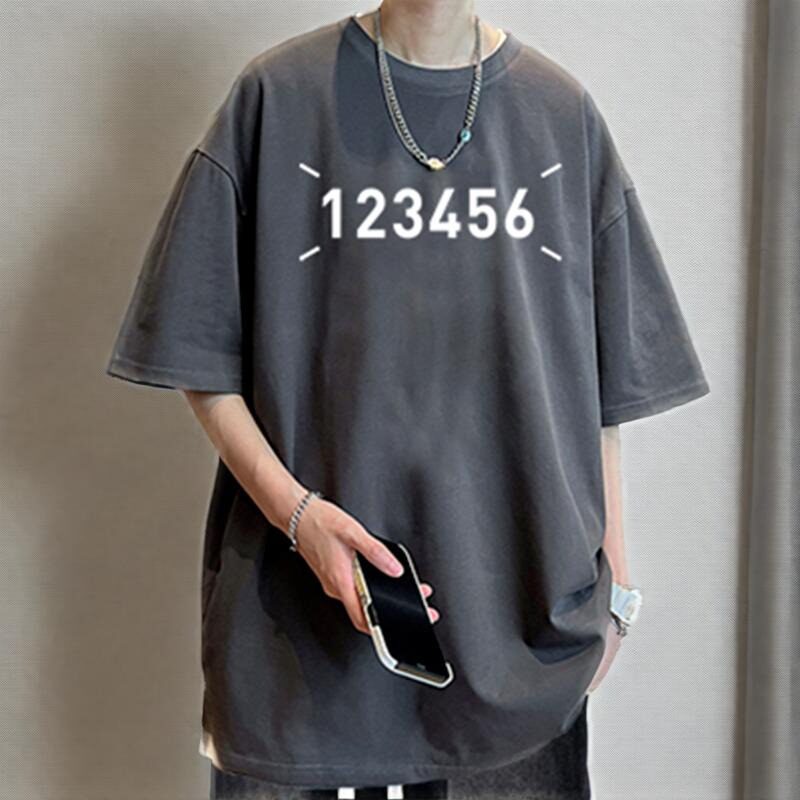 痞帅美式数字印花宽松T恤衫男女