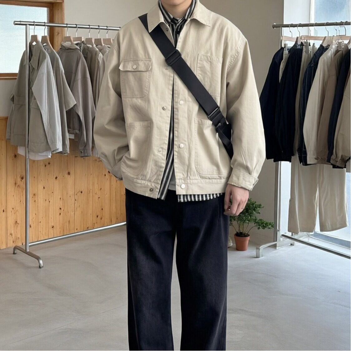 日系复古浅卡其工装做旧夹克外套