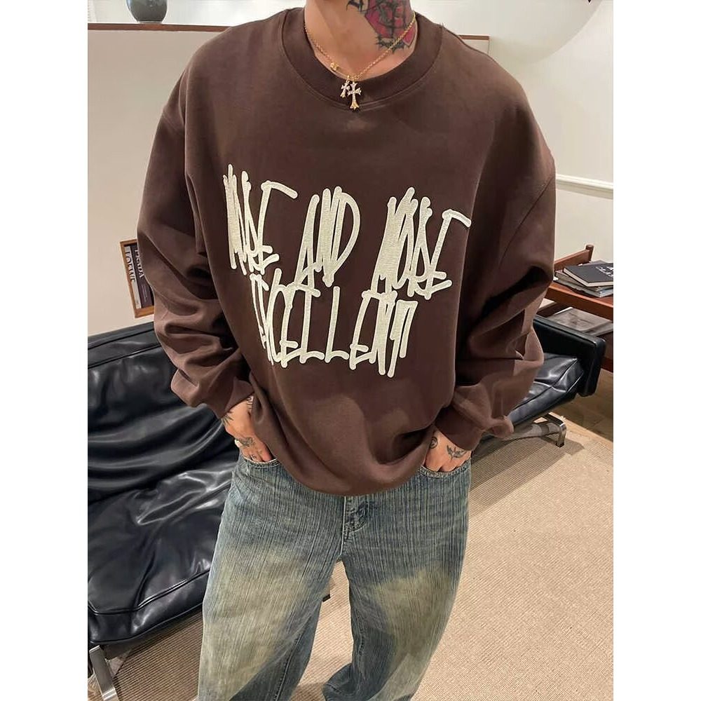 春秋冬季小众涂鸦字母boxy无帽卫衣男女韩版新款chic港风宽松上衣