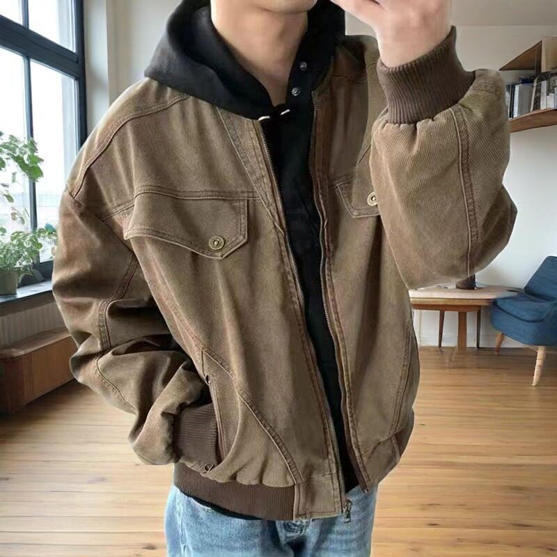 复古cleanfit卡其棕做旧工装夹克