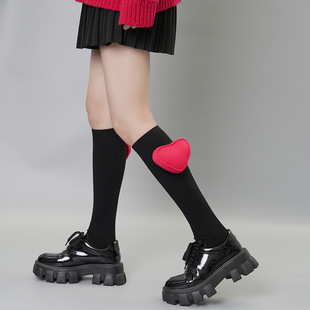 新年红色过年中长筒棉袜秋冬甜酷设计感街头立体爱心小腿袜子女潮