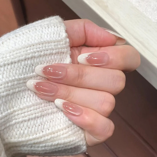 【珠光月晕】猫眼法式手工穿戴甲 秋冬法式美甲贴片 韩系闪亮指甲