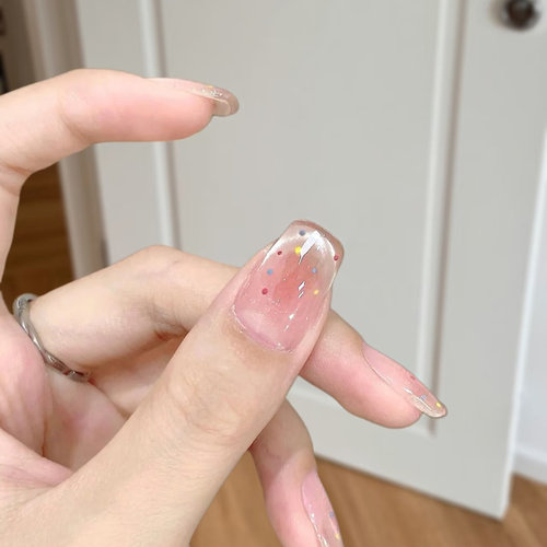 纯手工裸色猫眼穿戴甲冰透腮红波点法式美甲贴片新娘2025新款