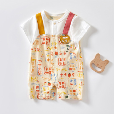 直门襟爬服纯棉夏季背带哈衣