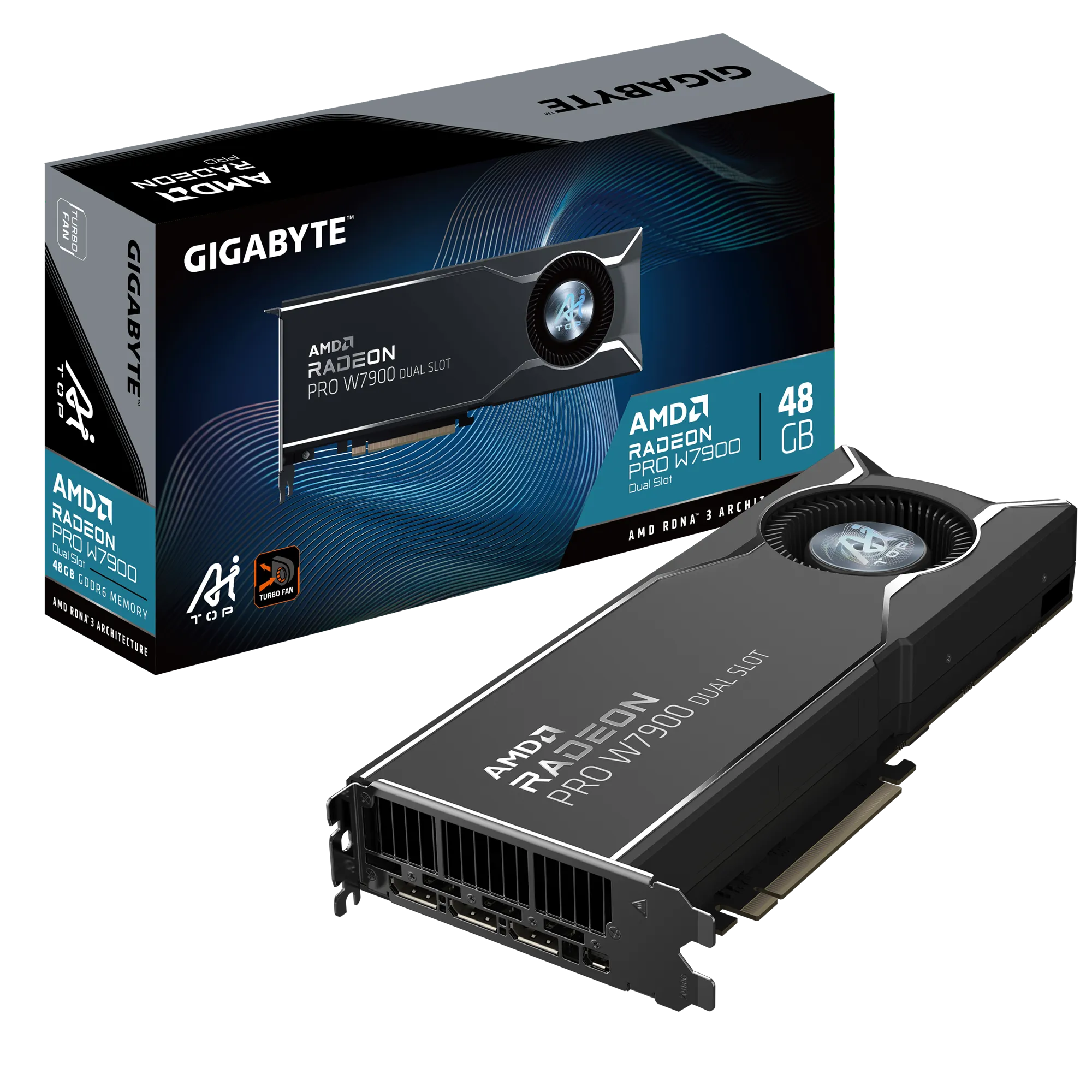 技嘉 W7900 48G大显存AI计算设计专业显卡 涡轮风扇 支持四卡并联