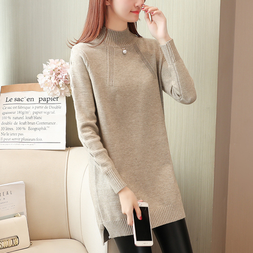 Autumn and winter medium long knitted pullover solid color women's thickened sweater winter loose long sleeve bottoming blouse