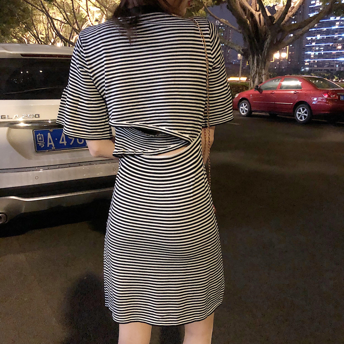 Real price 2021 Xia Xian thin high waist Hong Kong Fashion niche striped dress