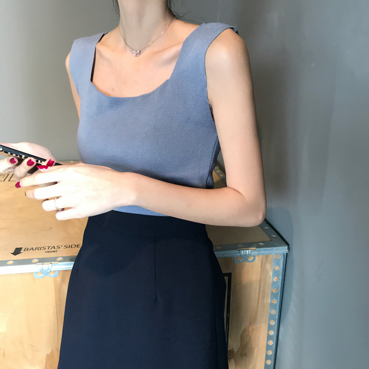 Real price basic solid color sleeveless vest feminine fit knit top with backing